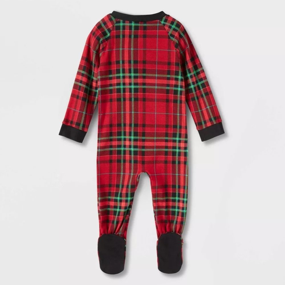 Wondershop Baby Holiday Tartan Plaid Matching Footed Pajama Christmas Size 3-6 M - Picture 2 of 4